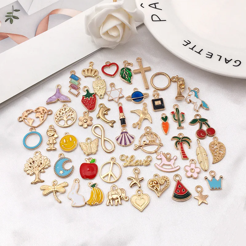 Assorted Gold Plated Enamel Animal Plant Fruit Heart Star Charms Pendants for DIY Necklace Bracelet Earrings Making