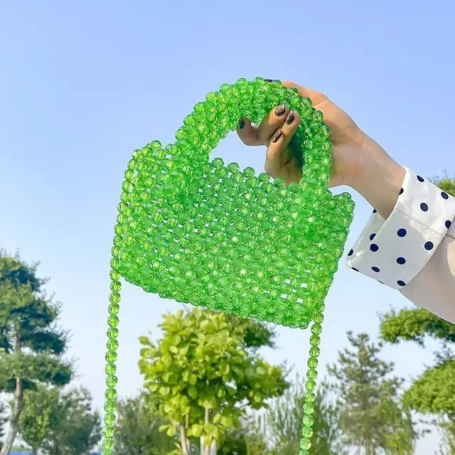Diy Hand woven colorful beads bag women transparent crystal beaded bag handbag