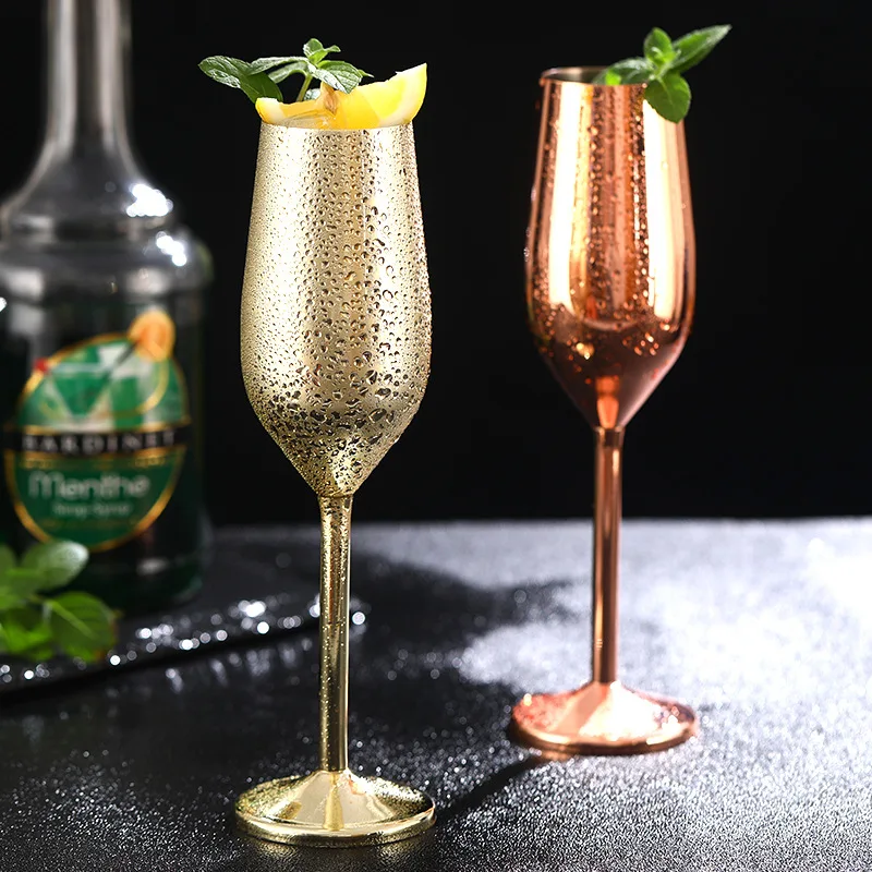 200ml gold /rose gold/ silver stainless steel champagne glass goblet wedding Drop resistant sparkling wine glass
