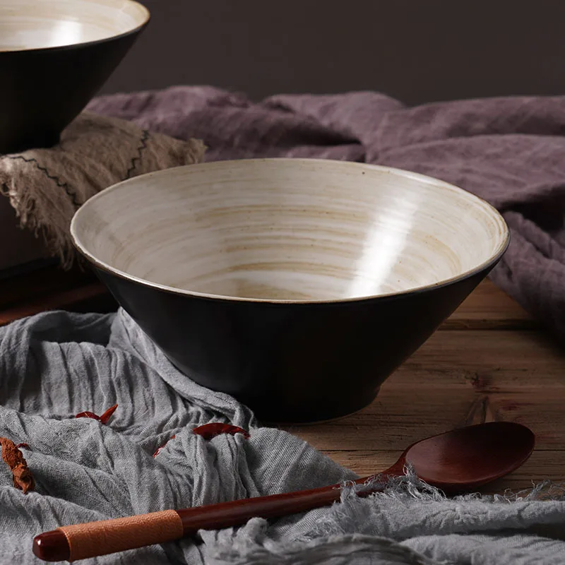 Hot selling factory price Japanese style black shiny 6.0 inch and 8.0 inch ramen bowl for restaurant and home usage