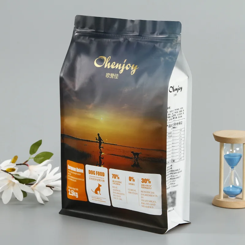 Custom Design printed  sachet  2.5kg Plastic Pet Feed flexible package vegan Food bottom zipper pouch