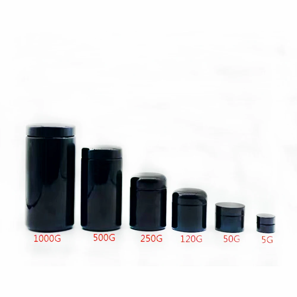 Round Large 250g 500g UV Black Dark  Violet Stash Jar Herb UV Smell Proof Air Tight Storage Glass Jar