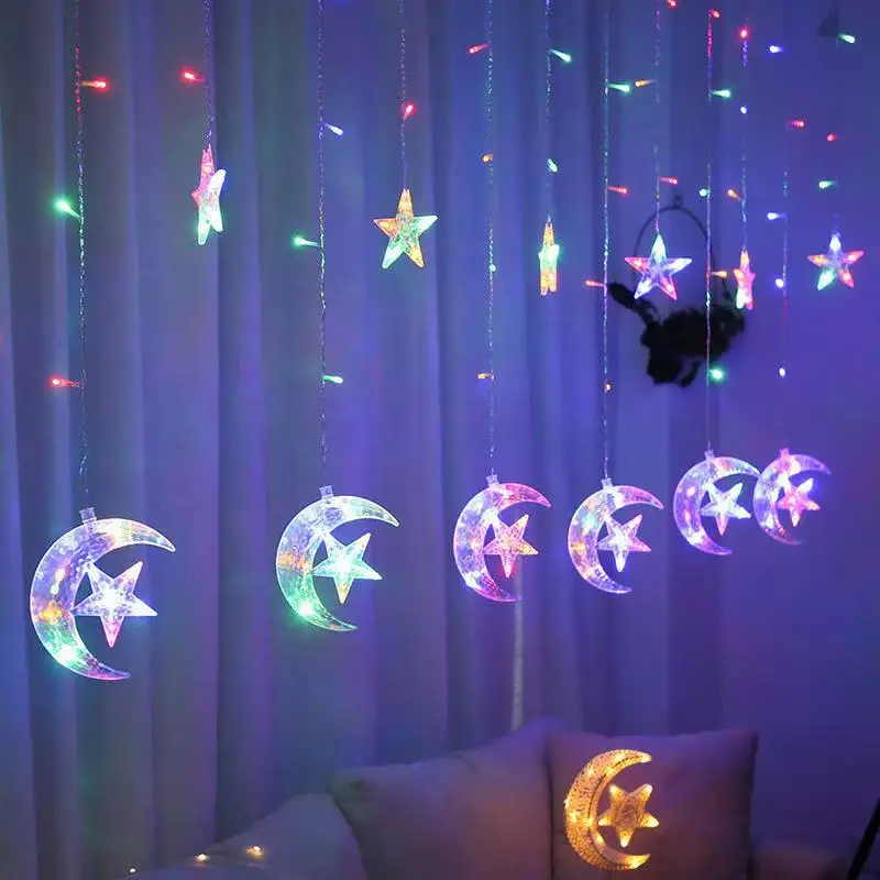 Moon Star LED Fairy String Lights Garland EID Mubarak Ramadan Decoration Christmas Holiday Led Lights Wedding Party Decorative
