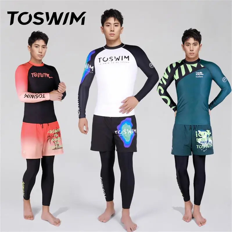 Toswim Designer Famous Brands Nylon Spandex Mens Two Piece Long Sleeve Swimsuit Beachwear For Men