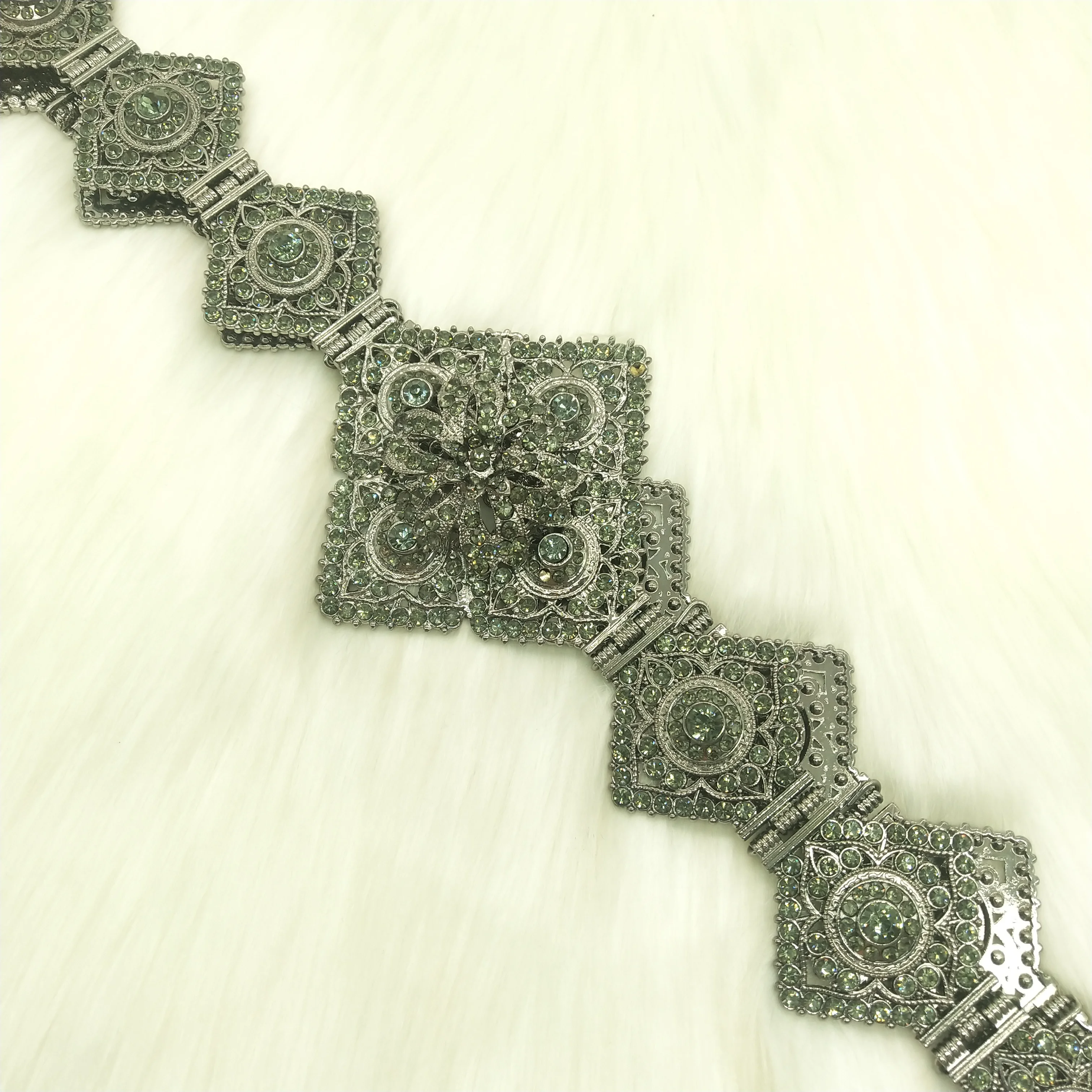 R French Gold Color Women  Chain Crystal Metal Waistband Morocco belt Wedding Caftan Dress Belt Adjustable Length