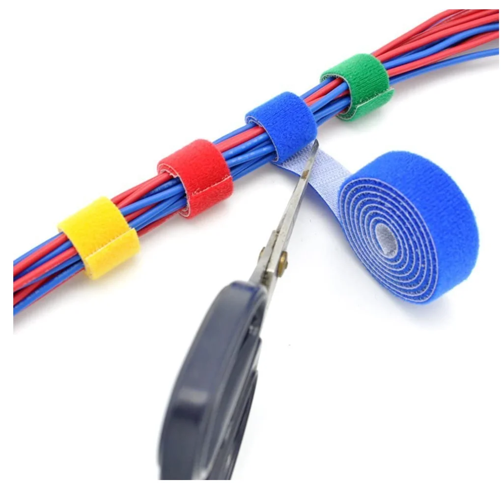 Reusable Fastening Tape Cable Ties 3/4 Inch Double Side Hook Roll (25 Meters, Black)