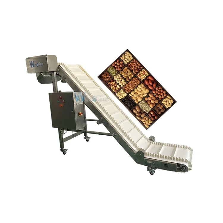 Наклонное выходное пищевое полиуретановое ленточное небольшое конвейерное оборудование для смешанных орехов, закусок