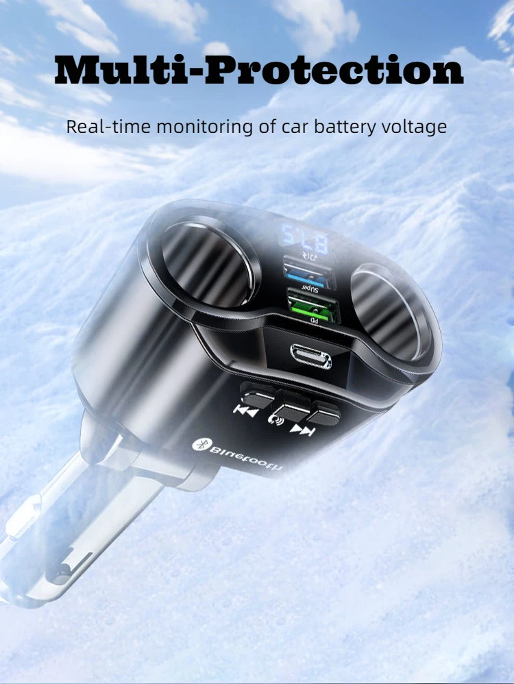 Double End Cigarette Lighter With 3 Jacks And Bluetooth Car Charger To Play Songs Bluetooth Speaker