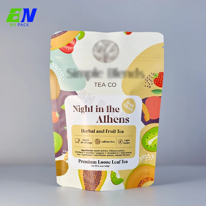 Bio reusable 250g/1bl stand up pouches tea cookies food packages custom zipper bag