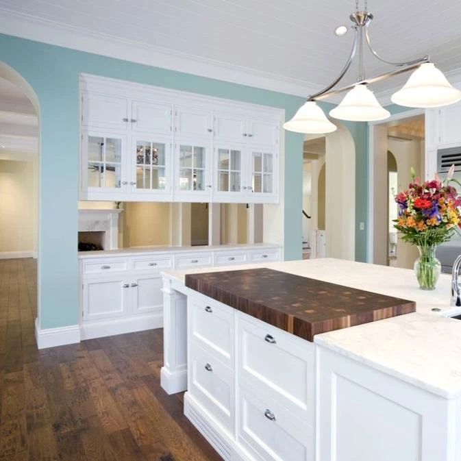 Modern open base wood kitchen cabinet door layout