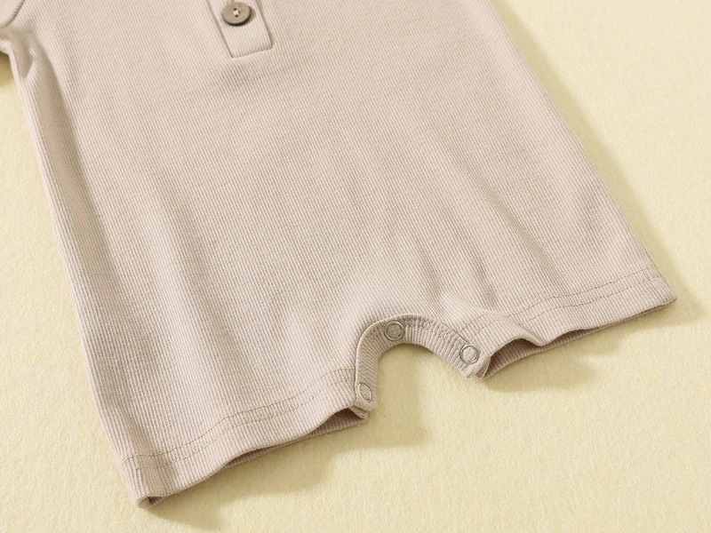 Baby Boys Girls Ribbed rompers Jumpsuit Summer Babies Soft Cotton Solid Color Front Button Short Sleeve One piece