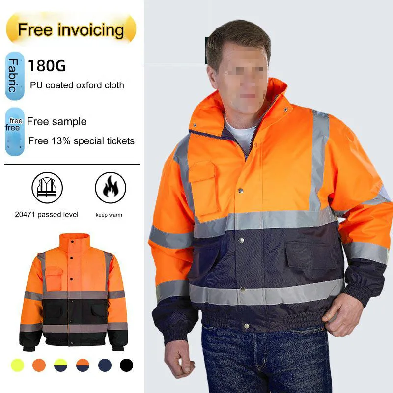 JinTeng Unisex Hi Vis Jacket Custom Logo Breathable Autumn Winter Warm Reflective Clothing Zipper Top Workwear Bomber Jacket