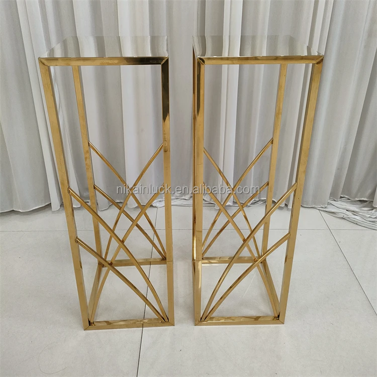NIKA Golden Metal Wedding Decoration Cake Square Pillar Stand Plinth For Party