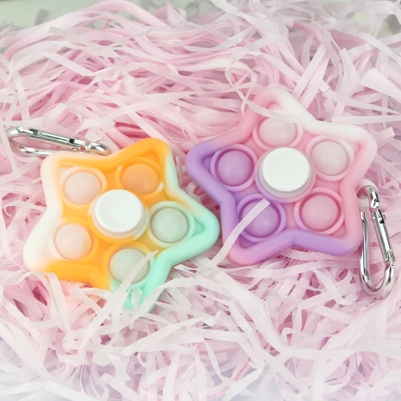 New Design Toys Five Stars Full Food Grade Silicone Push Pop Bubble Keychain Toy Fidget Spinner with Key Chain