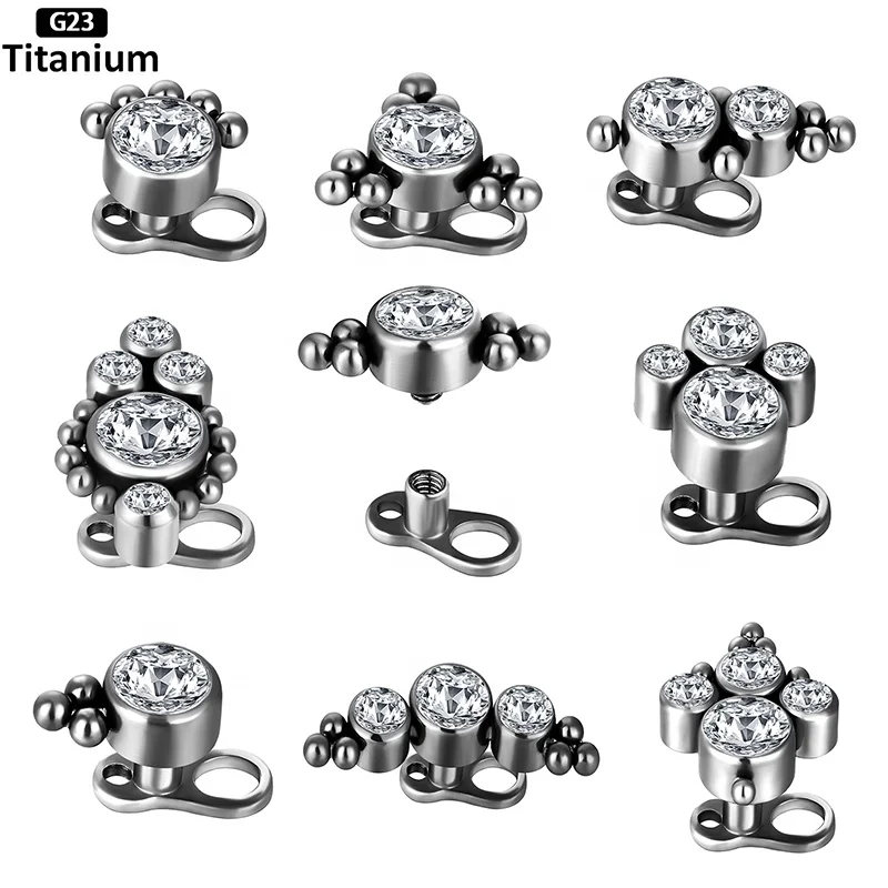 Getta G23 Solid Titanium Diamond Body Jewelry Tops and Base Internally Threaded Clear  Micro Dermal Anchor f136 Piercing