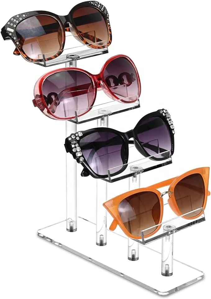 4-Tier Acrylic Eyewear Display Stand Sunglasses Rack Holder Organizer with 5 H for Sunglasses and Eyeglasses Storage