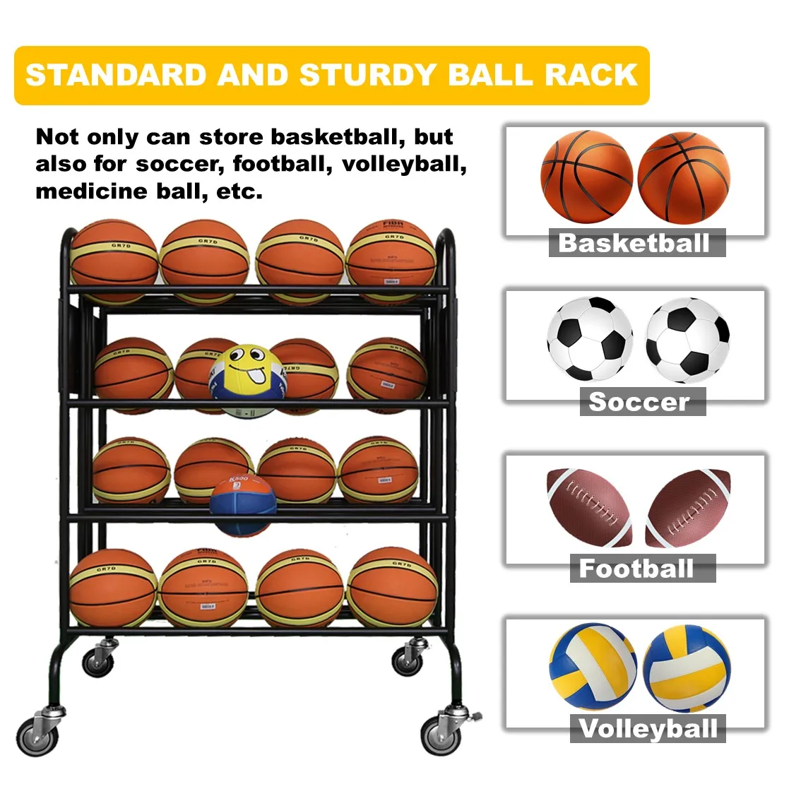 12 ball 3 layer professional ball Cart Rack for soccer Basketball