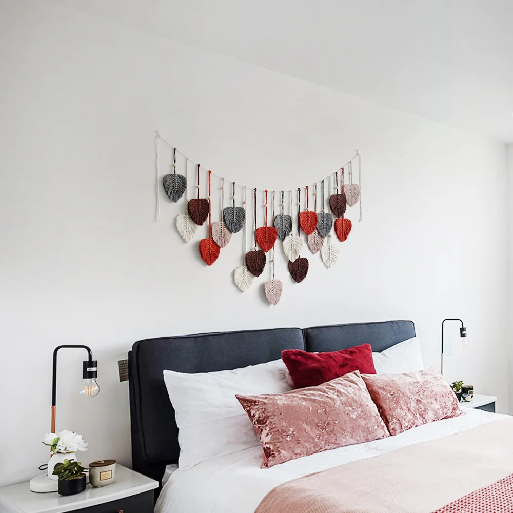 New Design Bohemian Tassel Leaf Tapestry Crochet Wall Hanging Handmade Macrame Wall Hanging for Home Decoration Background