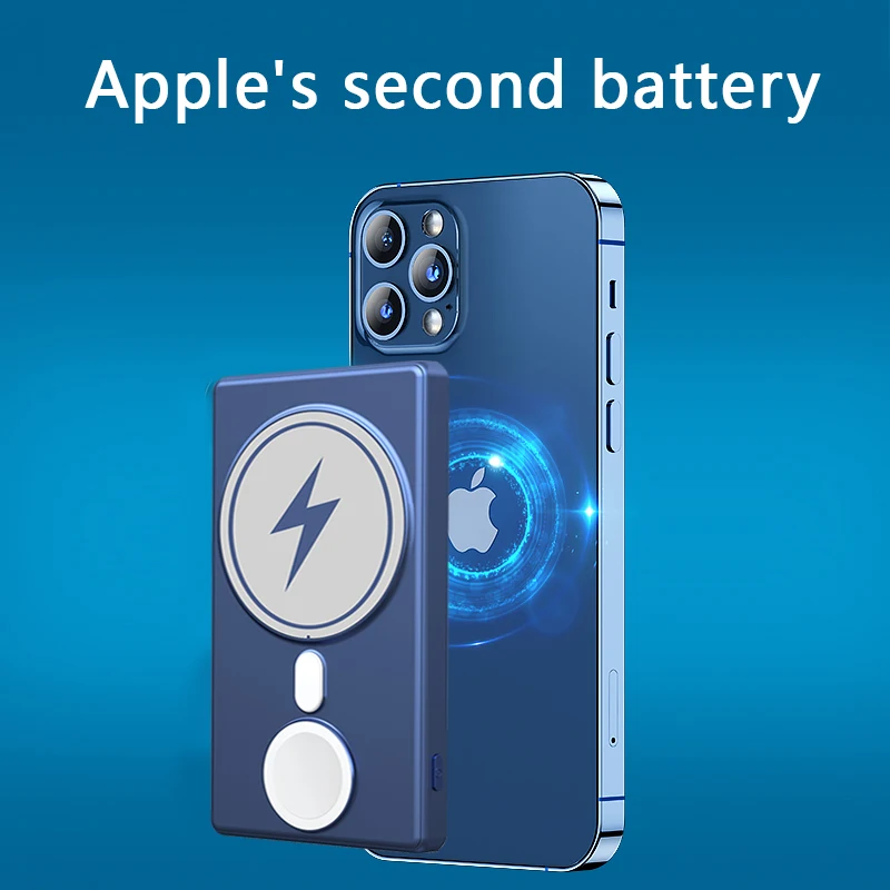 5000 mAh Magnetic Power Bank 3 in one PD18W Battery Pack Fast Wireless USB C Charger For iPhone 12/13 Series/Iwatch/Airpods