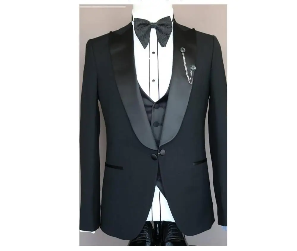 Tailor half canvas new design wedding men black tuxedo suit