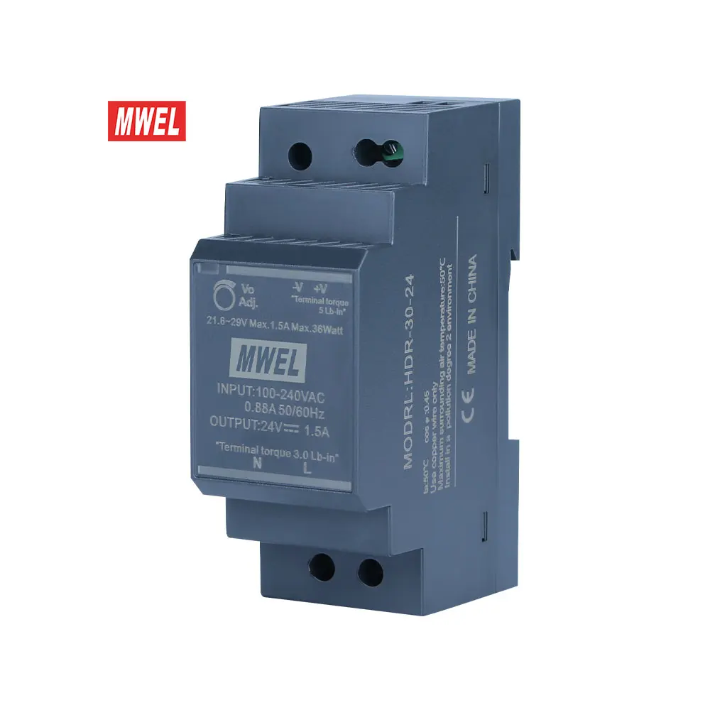 Overload Protection MWEL HDR-30-24 30W 24V 1.3A Power Monitoring Din rail 24v power supply