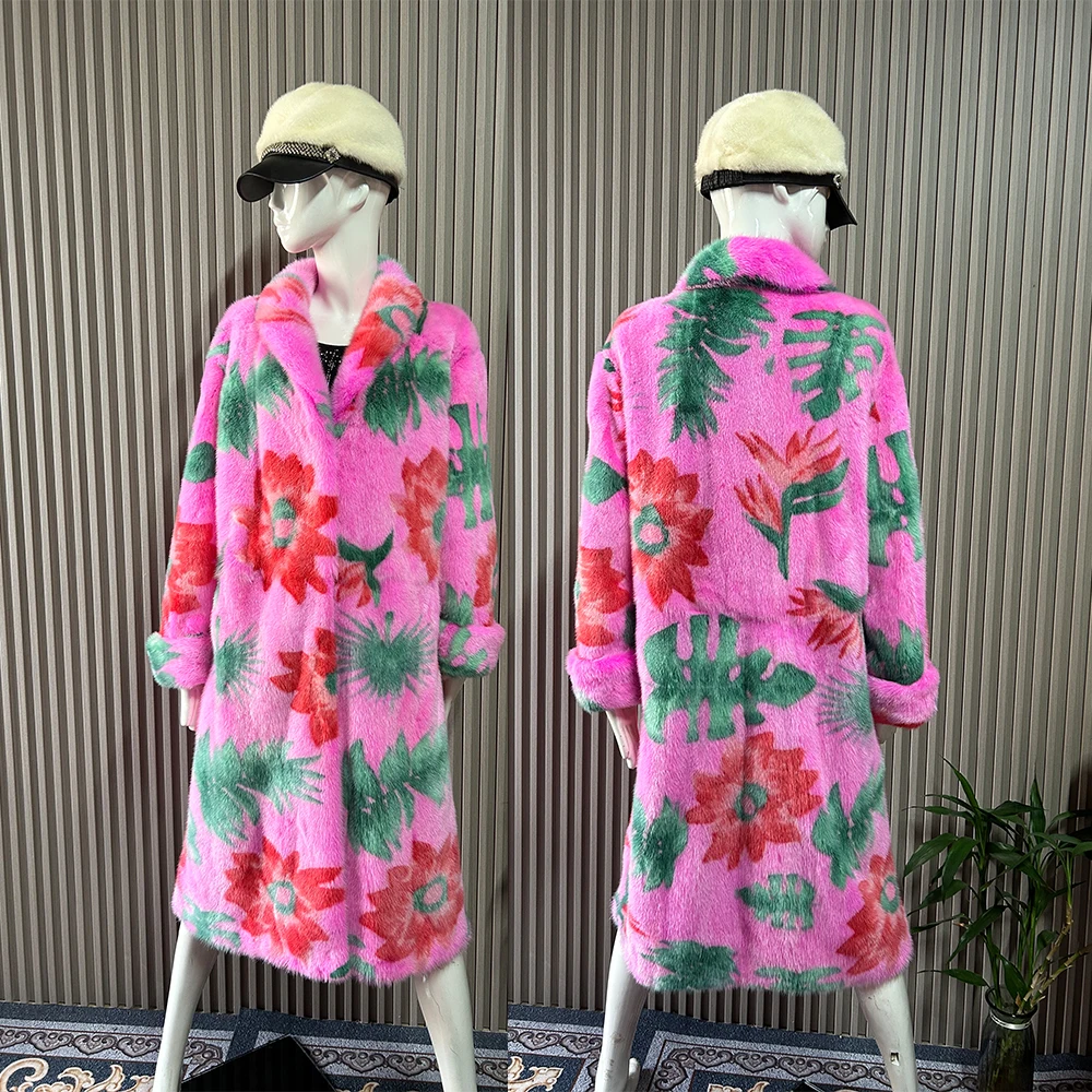 Women 2023 Winter Luxury Real Mink Fur Coat Multicolor Ladies Fashionable Show Genuine Mink Fur Long Coats Jacket