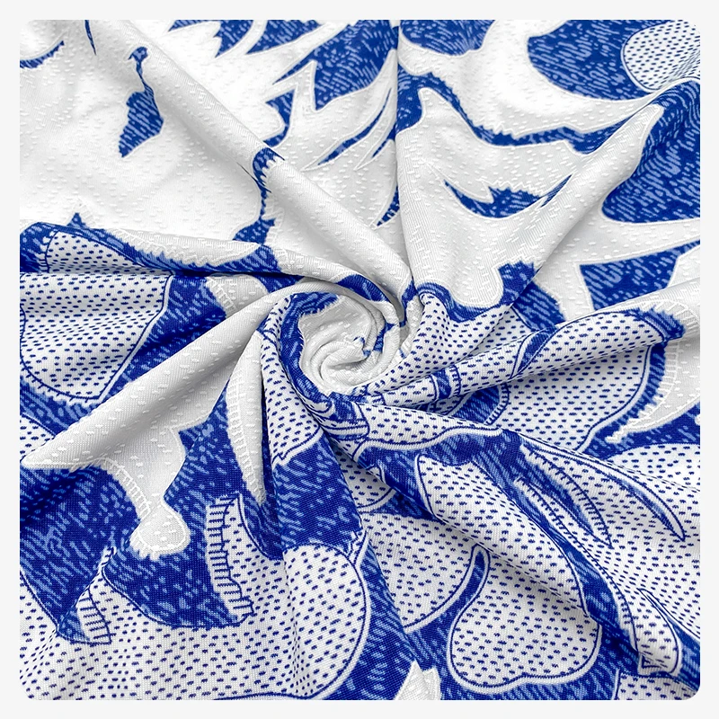 Fabric Factory Custom White and Blue Flower 3D Textured Embossed Jacquard Fabric for Garment Dress