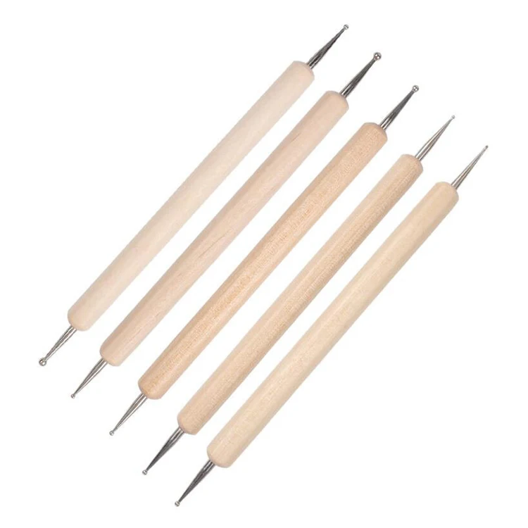Manicure Painting Kit Design DIY Tools 2 Way Wood Dotting Pen Marbleizing Tool Nail Art Dot Doting Tool Set Nail Brush
