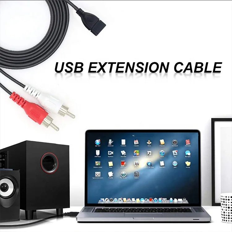 LBT Hot  5 Feet/1.5m USB 2.0 Male/Female to 2 RCA Male Jack Splitter Audio Video AV Composite Adapter Cord Cable (USB M/2RCA M)