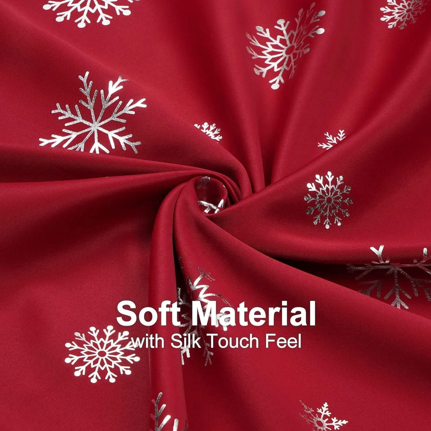 Bindi 2 Panels Gold Snowflake Foil Print Rod Pocket Red Christmas Tier Kitchen Curtains