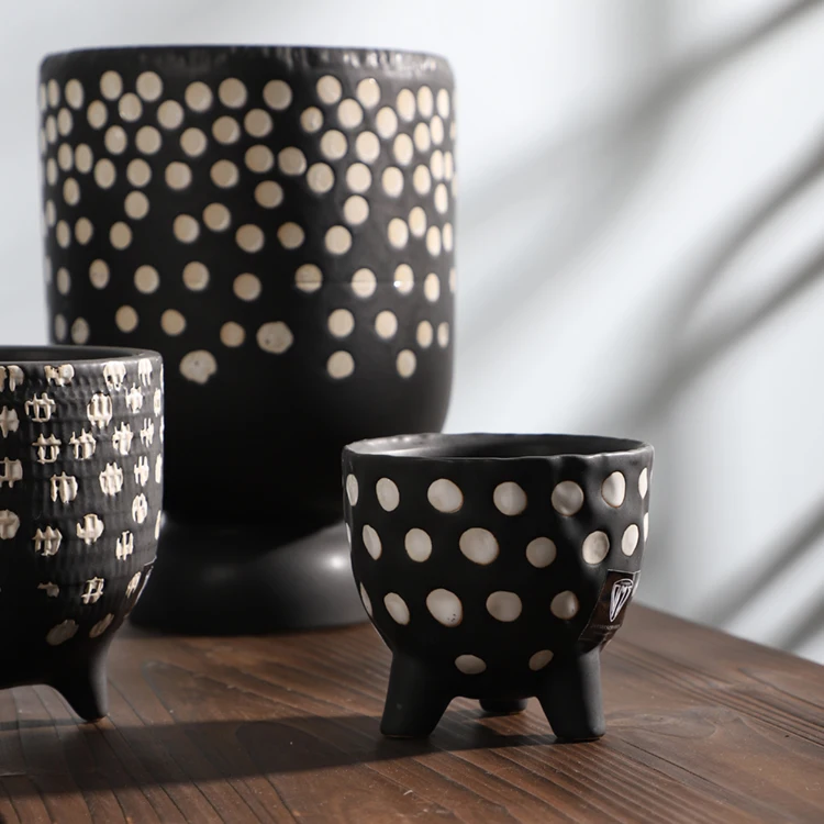 Matte black wholesale indoor outdoor decorative garden ceramic pot / home garden decoration pots plants with foot stand