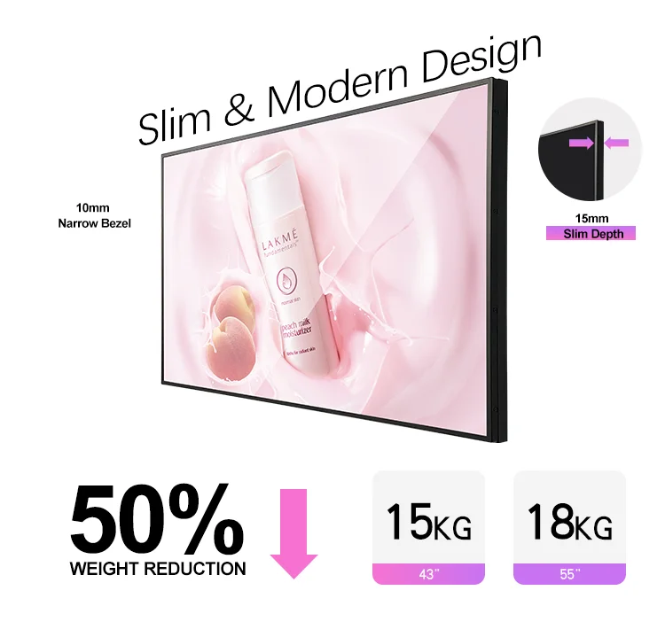 Smart TV 4K UHD ультратонкий дисплей Wi-Fi монитор цифровая вывеска настенный внутренний ЖК-дисплей рекламный Коммерческий цифровой