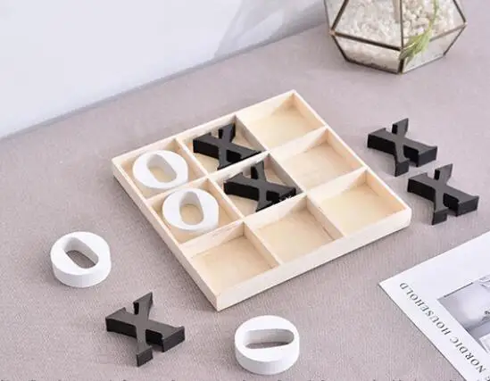 Деревянная шахматная игра Tic Tac Toe для детей XO Chess Game Box