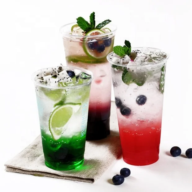 disposable 24oz RPET plastics cold beverage smoothie cups