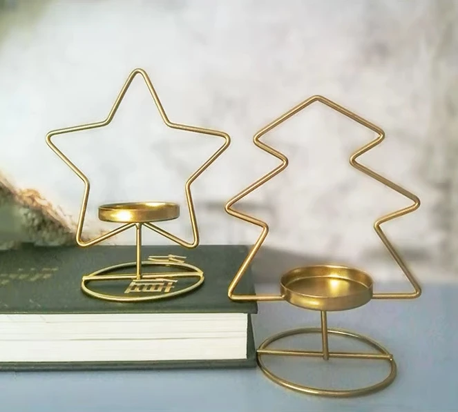 Luxury Gold Star Tree Candle Holder Metal Modern Wedding Garden Christmas Party Decoration and Candle Stand for Home Table Deco