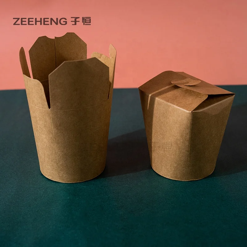 Pasta Disposable High Quality Food Container Take away 16oz 26oz 32oz Kraft Paper Noodle Cup Free Sample