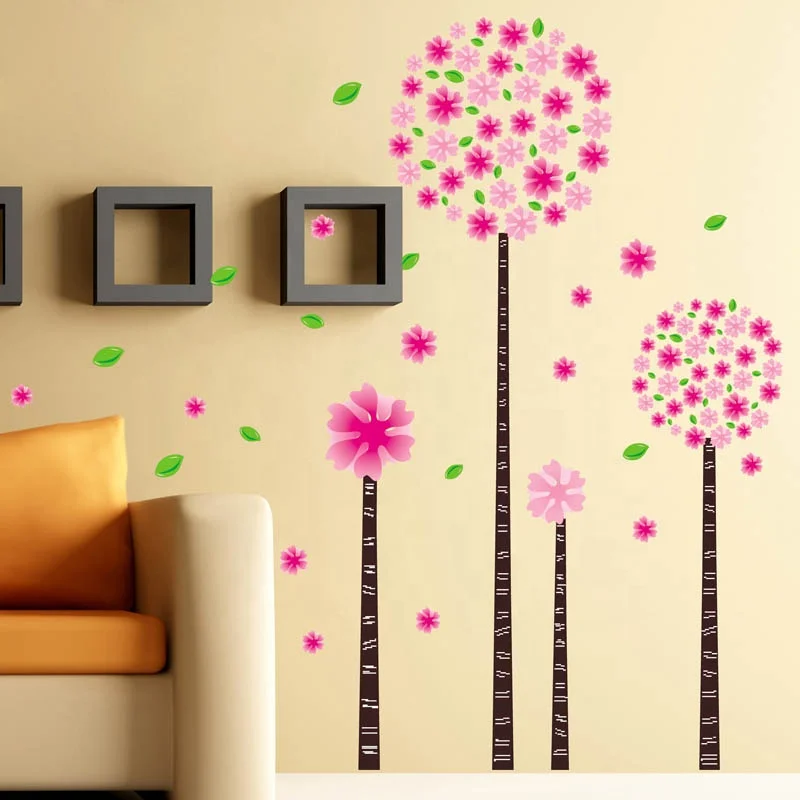 Special Price Big Pink Flower Removable PVC Decorative Flower wall Sticker for Home decor