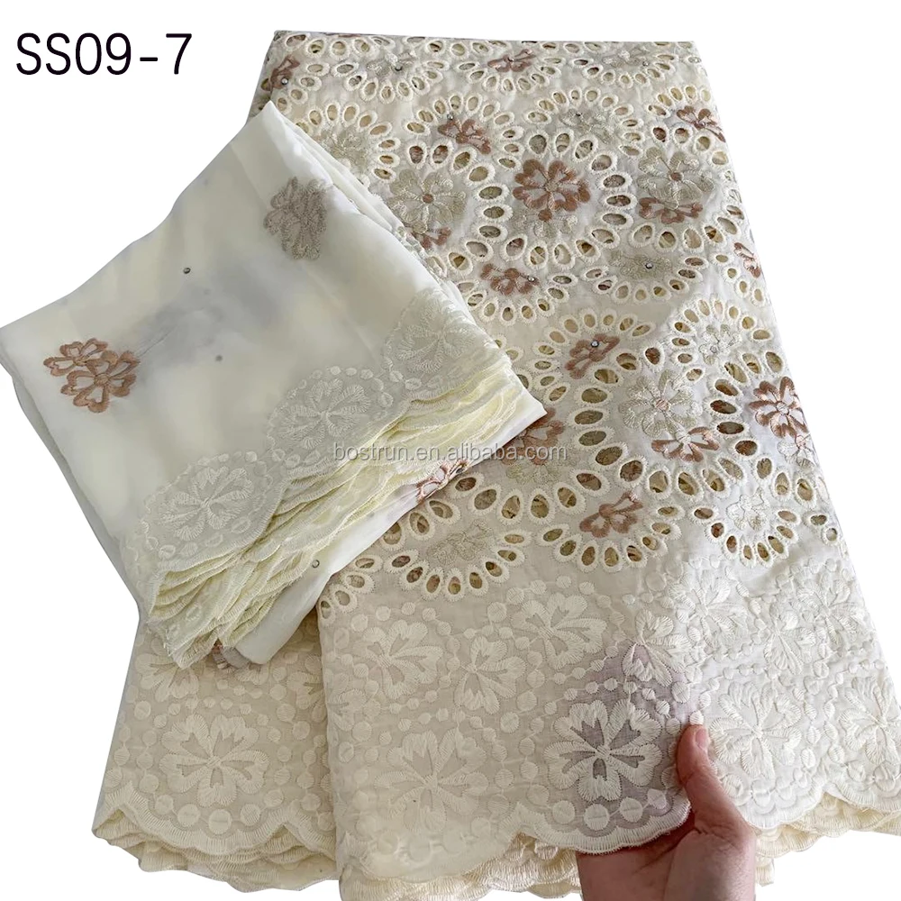 SS09 новейший модный стиль вышивка светло-желтого цвета вуаль хлопок 5 ярдов + 2 ярда шарф используется для вечеринки