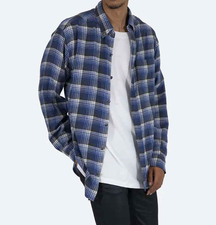Shirt factory custom 100% cotton long sleeve wholesale plaid flannel shirt men