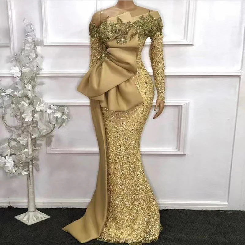 Elegant Off The Shoulder Mermaid Luxury Evening Dress 2024 For Women Wedding Party Gowns Long Sleeves