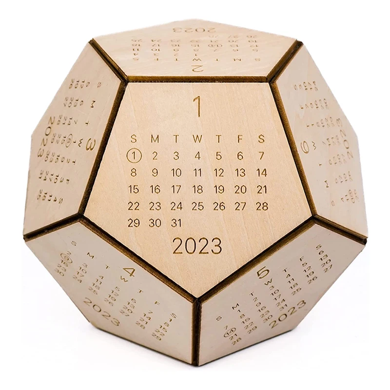 Football Calendar 12 Sided Calendar Desk Decor Rustic Art Crafts Gifts 2023 Wooden Hexagon Shape Wooden for Home Office Carton