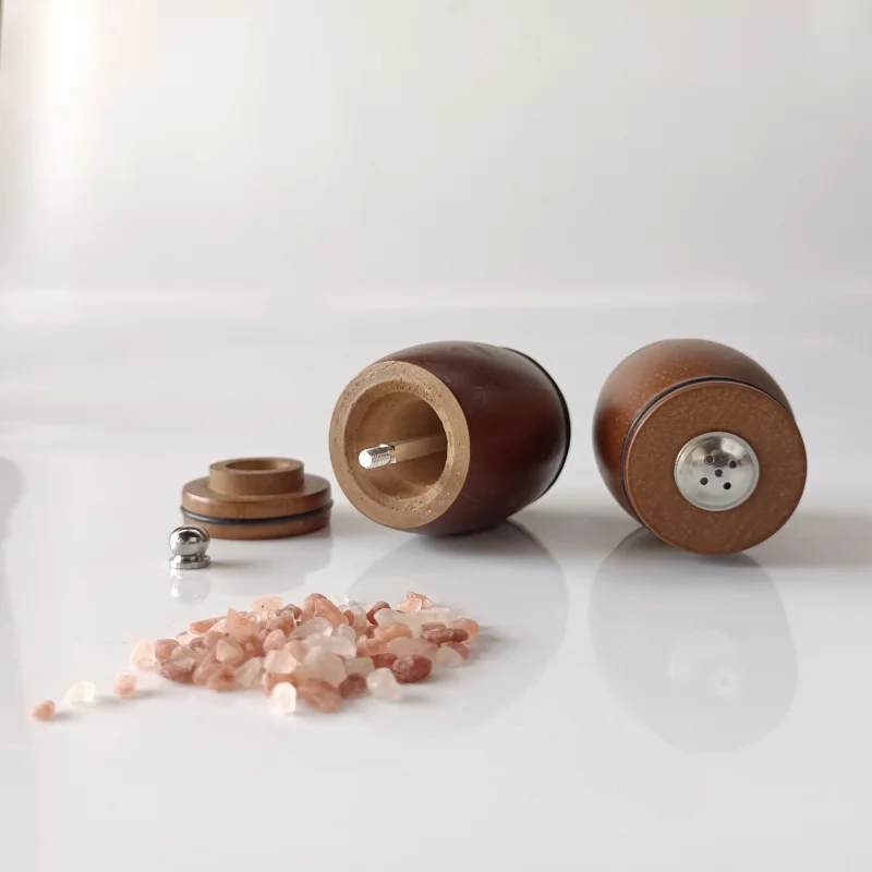 Mini Wooden Pepper & Salt Grinder Set Barrel-shaped One Hand Pepper Shaker Set for Kitchen Use Portable & Storage