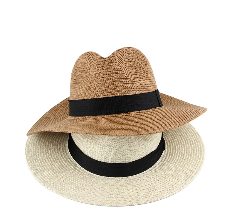 Simple ribbon decor sun hats one size plain womens straw panama hat