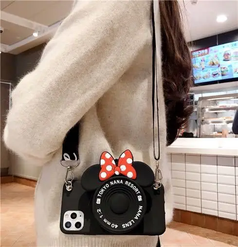 3D Cute Phone Case Camera Wallet Coin Bag Soft TPU Case Crossbody Lanyard Cover Mobile for iPhone 13 Pro Max