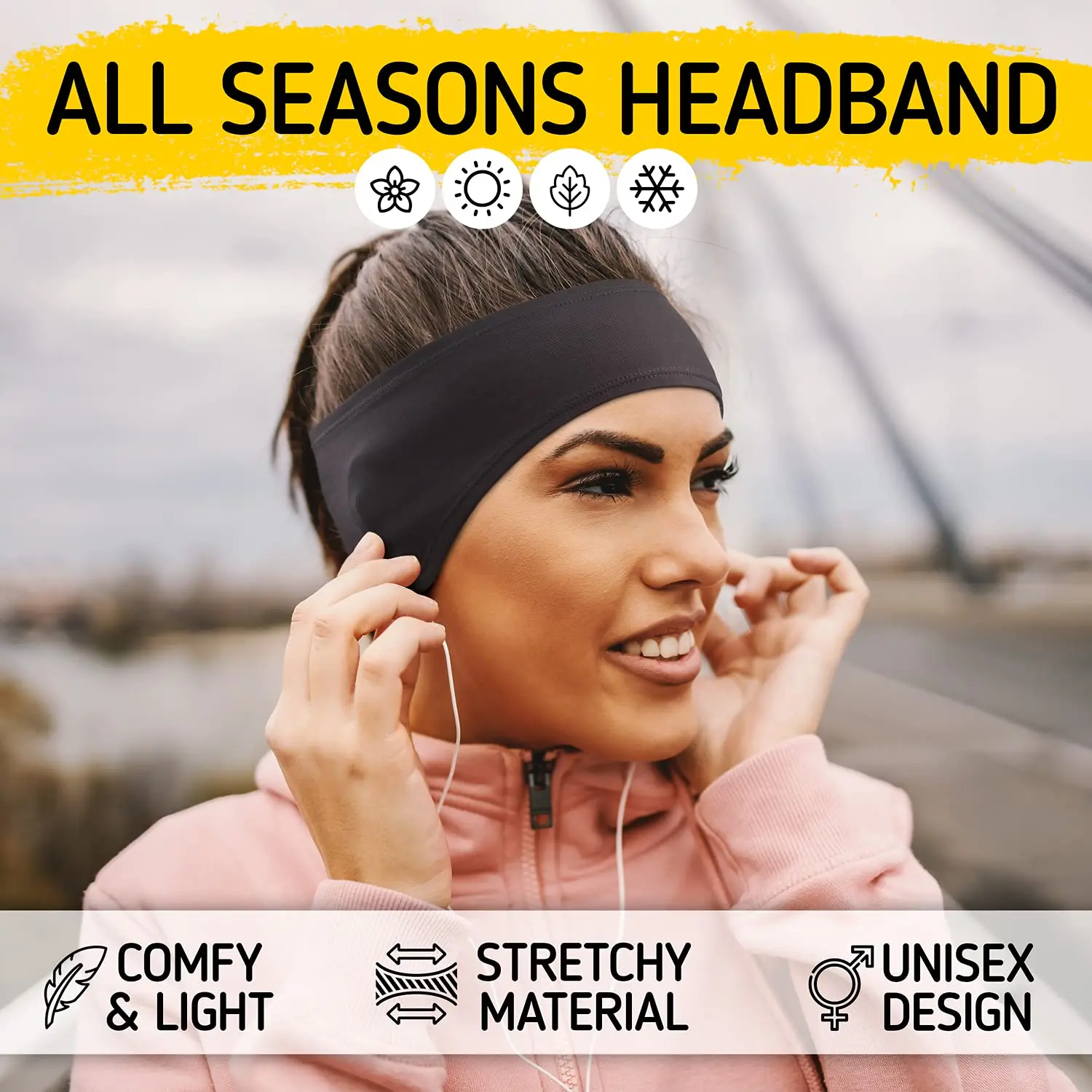 custom logo designer mens woman yoga sweat ear warmer elastic wide headband sports