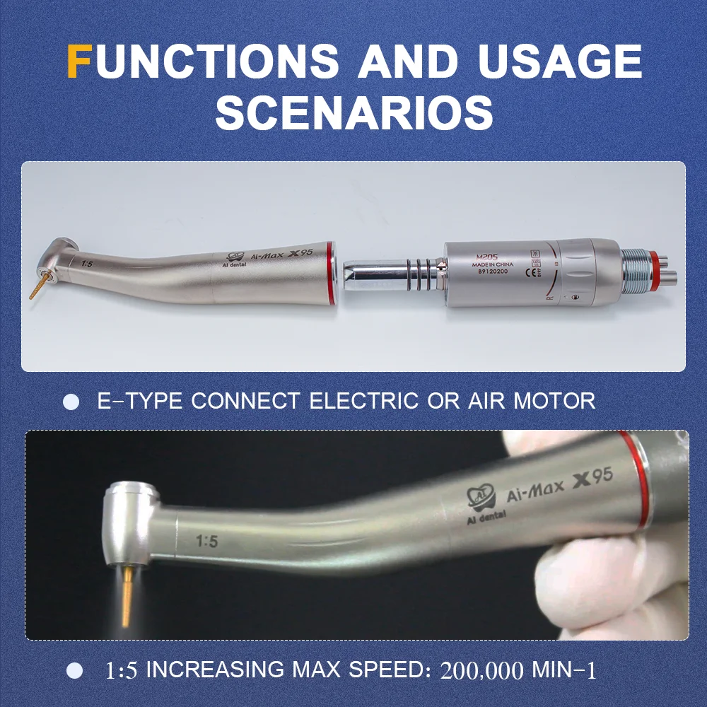 X95 Contra Angle 1:5 Handpiece Red Ring High Speed Internal Water E-type Electric Micomotor FG Burs Odontologica