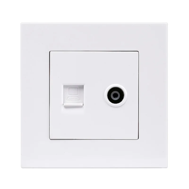 Factory Price Pc Material Electronic TV Computer Wall Socket Metal stainless steel two gang TV and RJ45 computer wall socket
