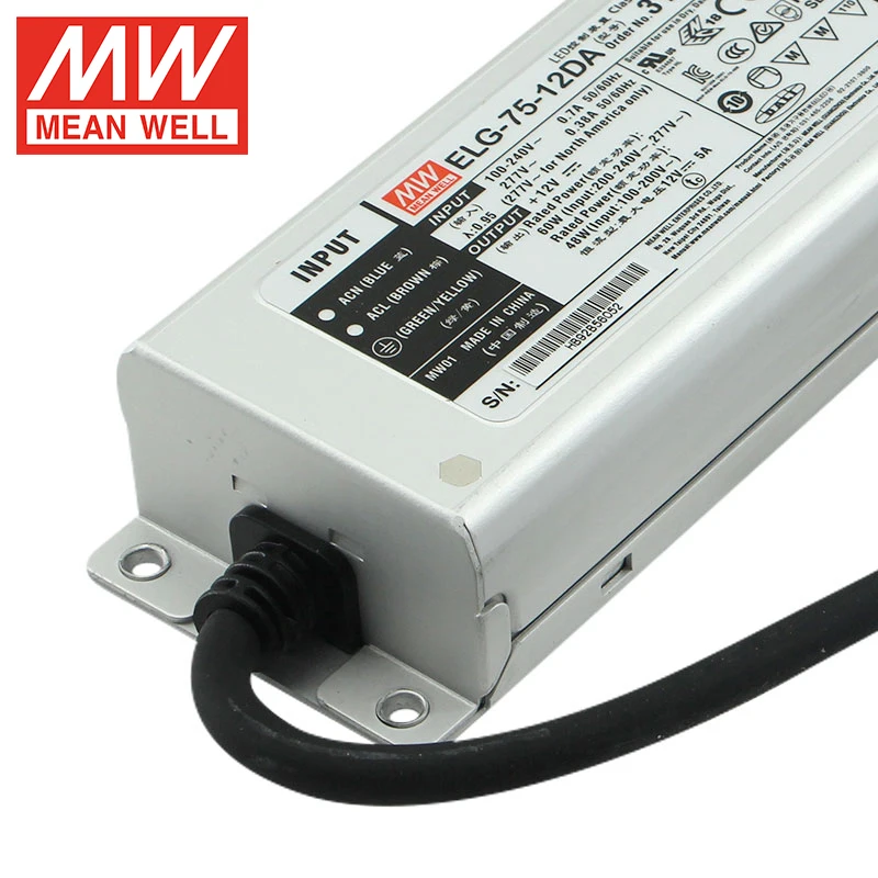 Mean Well ELG-75-12DA-3Y 75W 5A 12V Dimmable LED Driver IP67 AC To DC DALI LED Driver