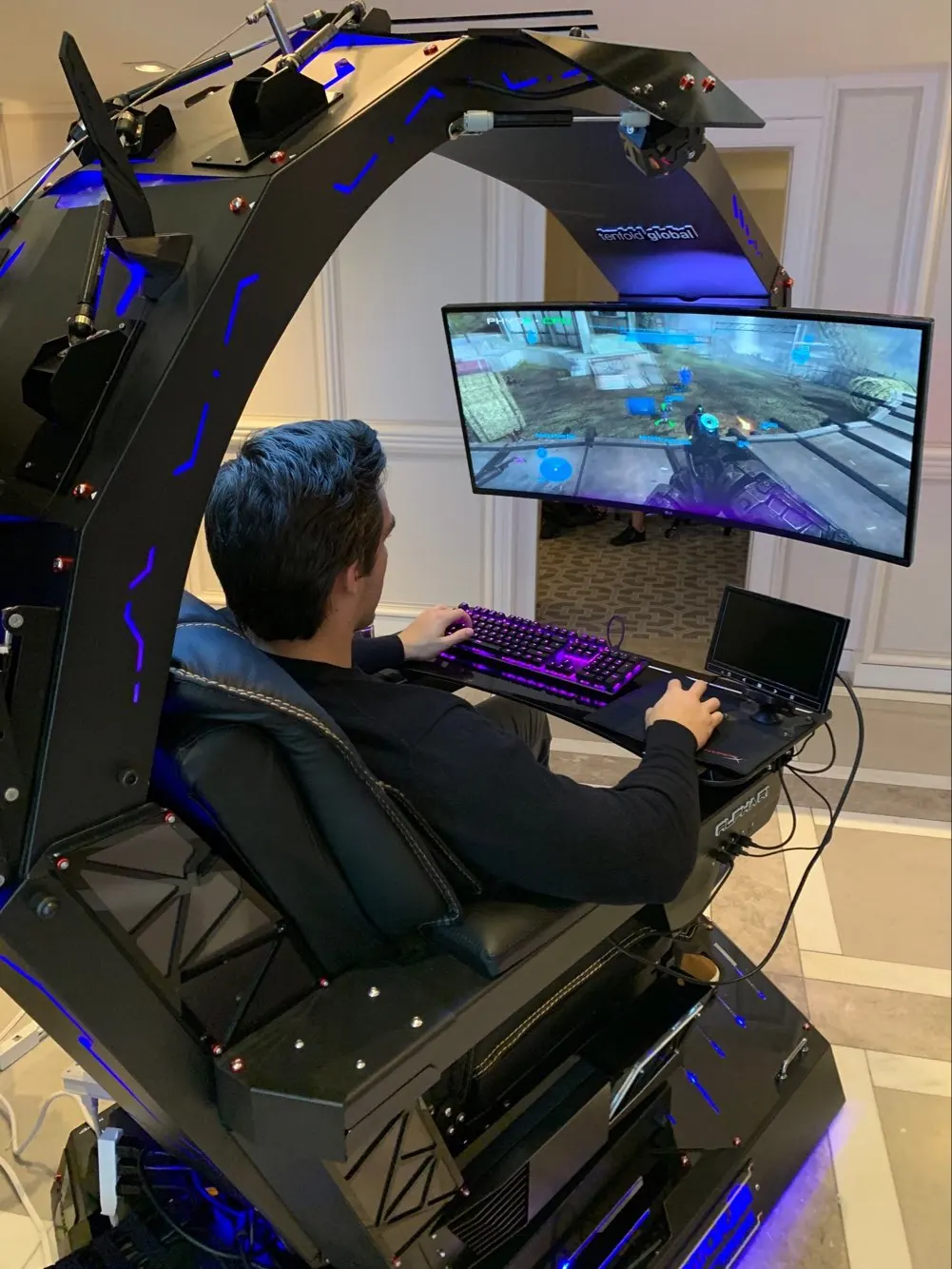 Imperator works IW-R1 genuine leather massage Chair cockpit with 3 monitor mounts automatically recline zero gravity chair