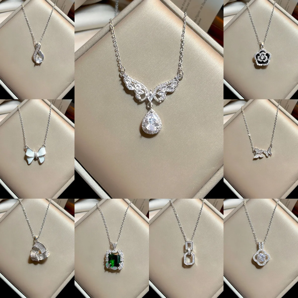 New light luxury titanium steel necklace female sense butterfly flower zircon pendant collarbone chain